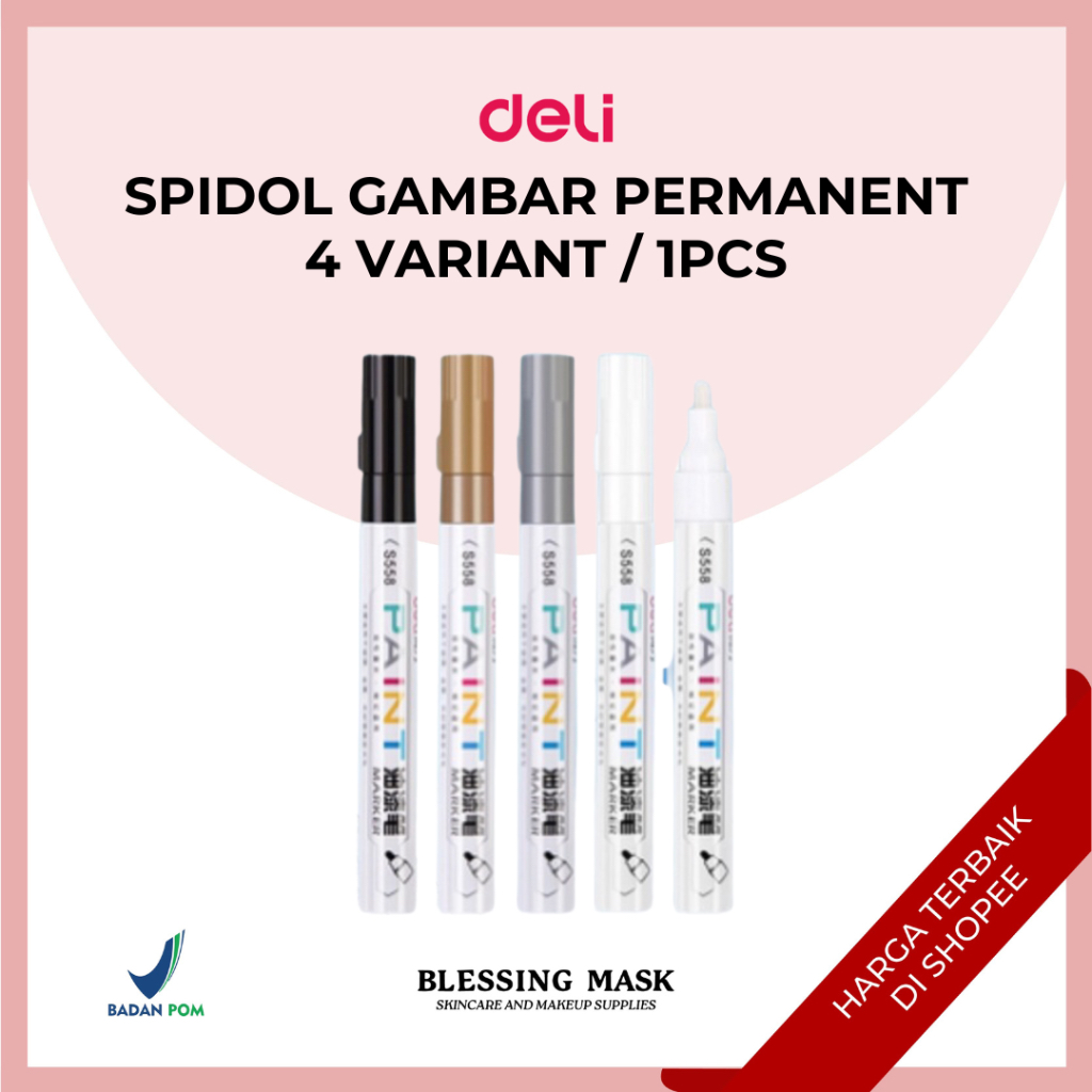 

Deli Paint Marker / Spidol Gambar Permanent White, Black, Silver, Golden 4 variant 1PCS | S558 | ATK Blessingmask