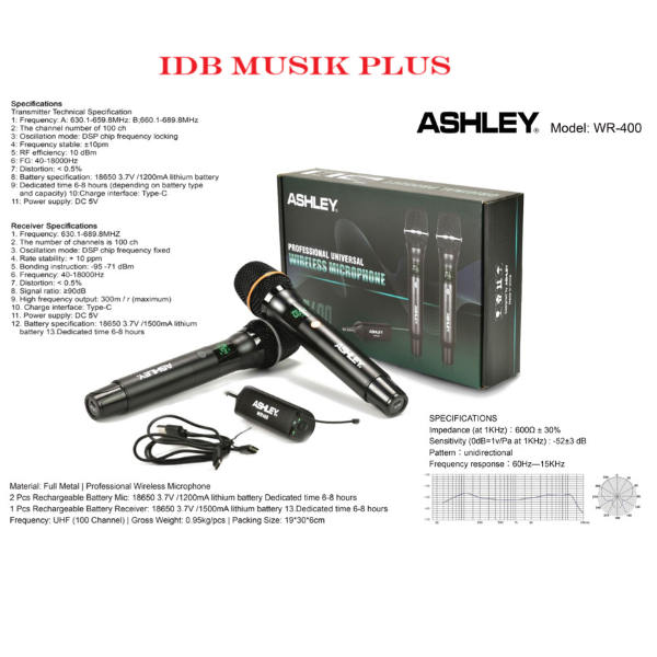 Mic Wireless Ashley WR400 WR 400 Dual Handheld Original