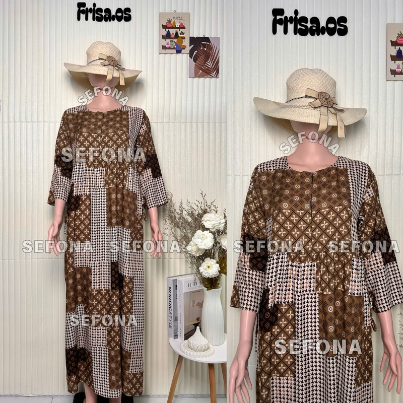 Gamis Midi Dress Panjang 130 cm / Home Dress Elfa Adem Lengan 3/4 Rayon Busui Bumil Motif Premium Ca