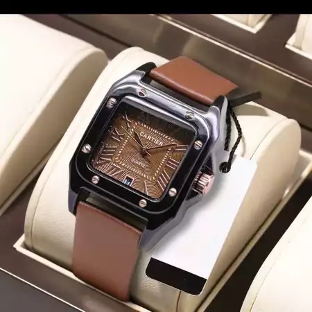 COD Jam Tangan Wanita Cartier Tali Kulit Body Segi Hitam Tanggal Aktif