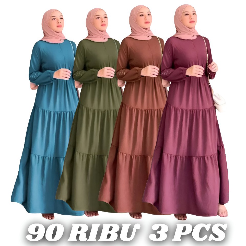 Diskon Pembelian 9 RIBU 3 PCS Gamis Susun Katun Rayon Polos Homey Dress Rayon Busuy Friendly COD  SH