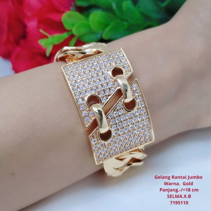gelang jumbo titanium lapis emas rodium