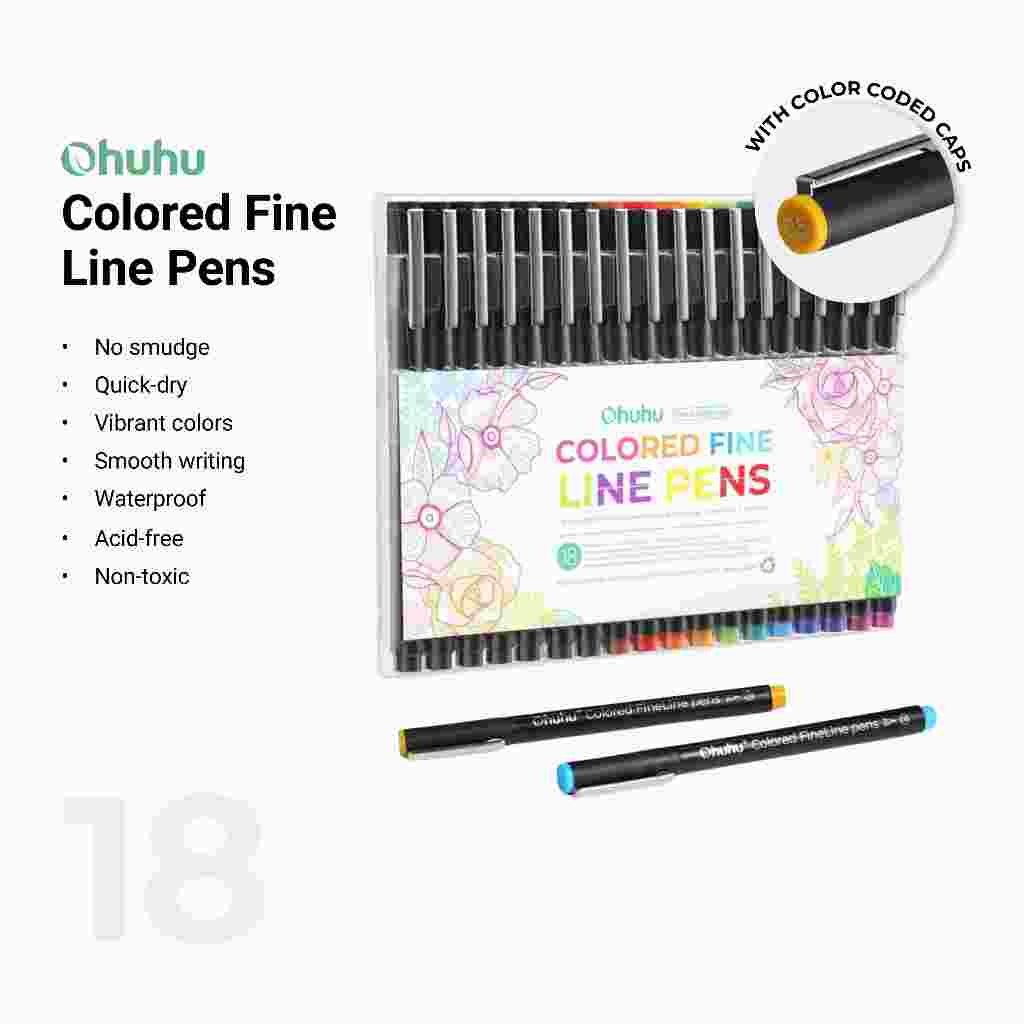 

Ohuhu Colored Fineliner Drawing Pen Set of 18 Colors Pulpen warna warni