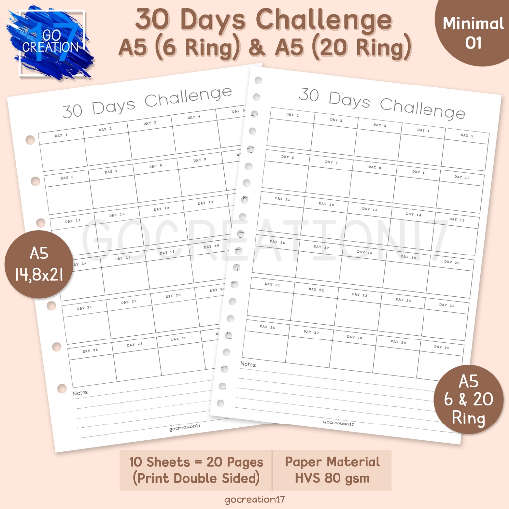 

Buku Planner Kertas Isi Binder 30 Day Challenge Simple Minimalis A5