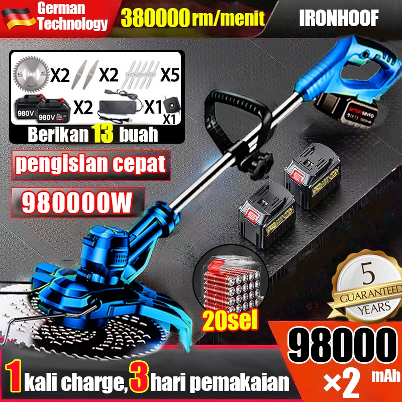 ⚡Kualitas jerman⚡IRONHOOF299V Mesin Pemotong Rumput Listrik Mesin Potong Rumput Baterai Pemangkas Gu