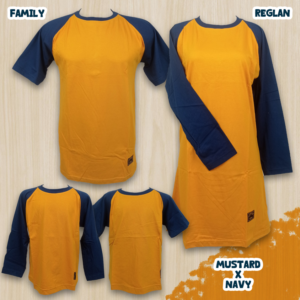 S-XXXL Kaos Couple  Keluarga Reglan Polos Tunik Muslimah Mustard Navy/Seragam Olahraga/Senam/Reuni
