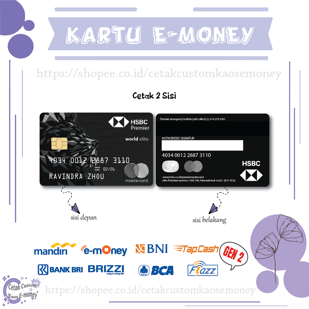 KARTU E MONEY E TOLL CARD HSBC MASTERCARD BLACK CARD MANDIRI EMONEY BNI BRI BCA - 2 SISI