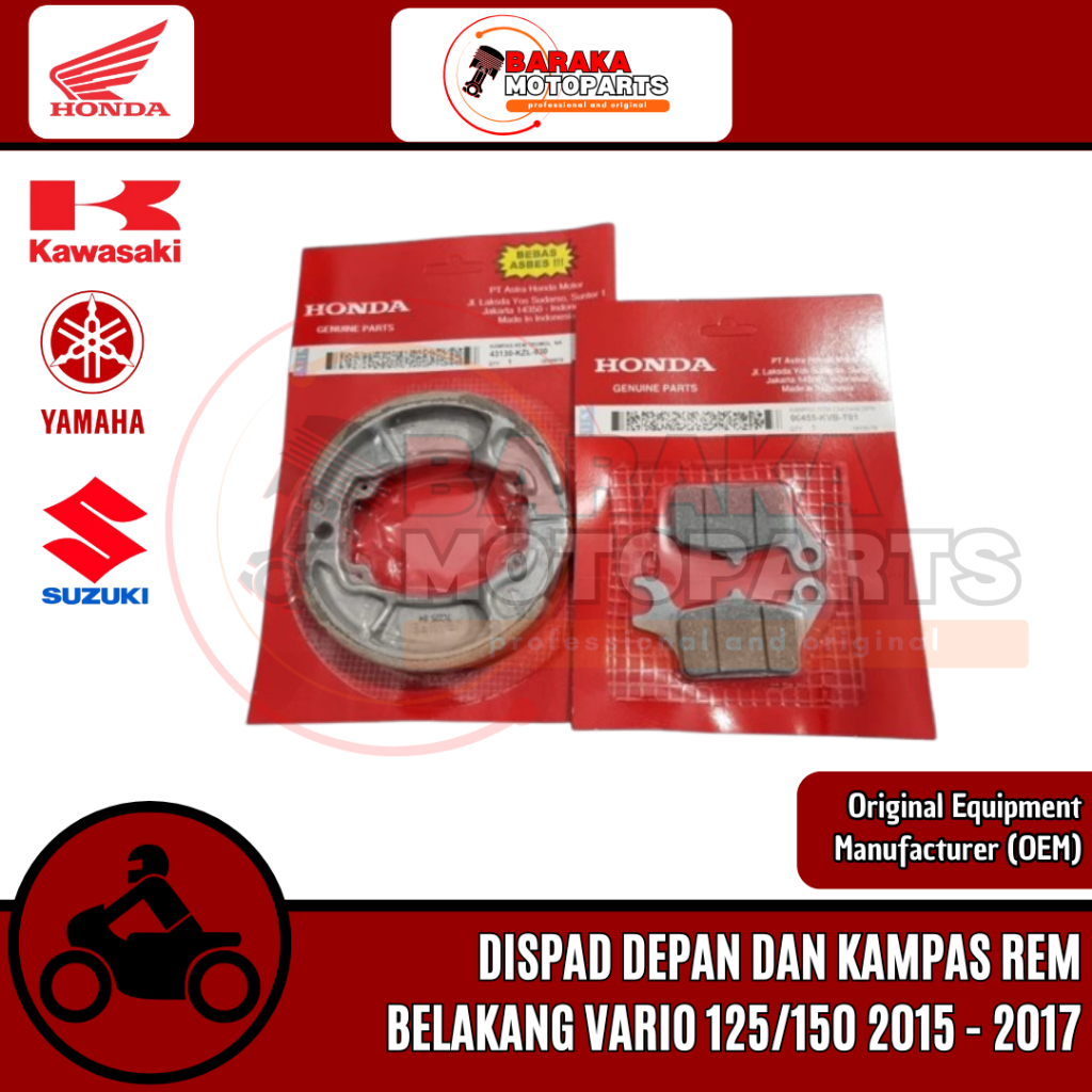 Paket Dispad Depan dan Kampas Rem Bekalang Tromol Vario 125/150 EsP FI CBS Techno 2015 - 2017 Origin