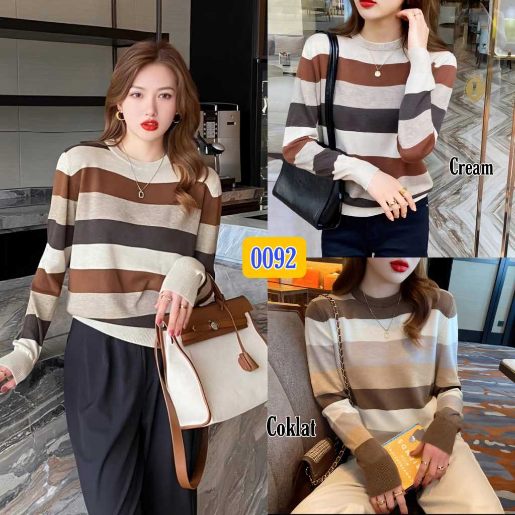 Yennyfashion/ Blouse Panjang Rajut Kombinasi Warna 0092 / Baju Wanita Korea Blous Import Outfit Ootd