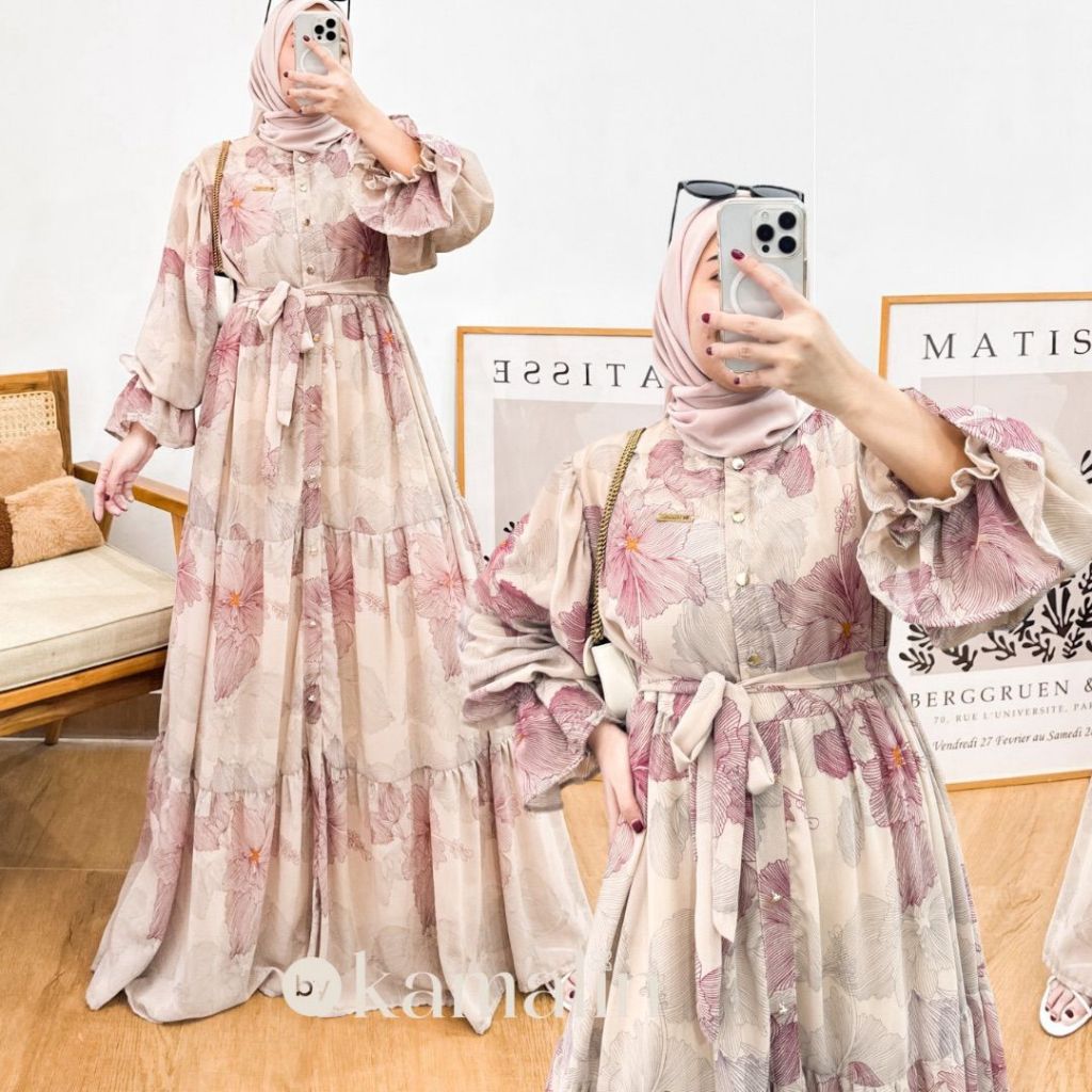 Gamis Ceruty Jumbo ld 130 Terbaru dan Kekinian  Ceruti Babydoll Premium Mayung By Kamalin Kode Flory
