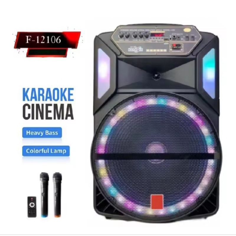 Speaker Bluetooth Fleco F-12106LED 12 Inch Ukuran Besar Dual Mikrofon Karaoke Wireless Suara Bass