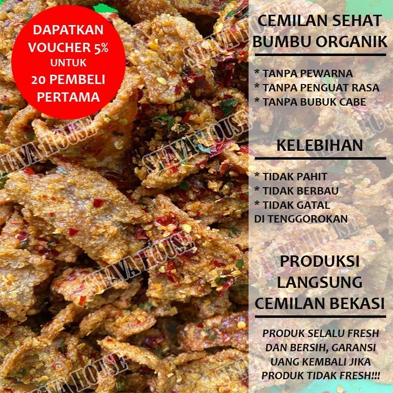 

150gr Kulit Ayam Crispy Bumbu Organik Kulit Ayam Krispi Cemilan Sehat