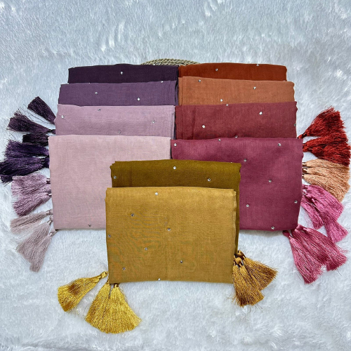 Hijab Segi Empat Paris Tassel Payet rose Gold Swarovski || Paris Jambul Payet Tabur Rose Gold Swarov