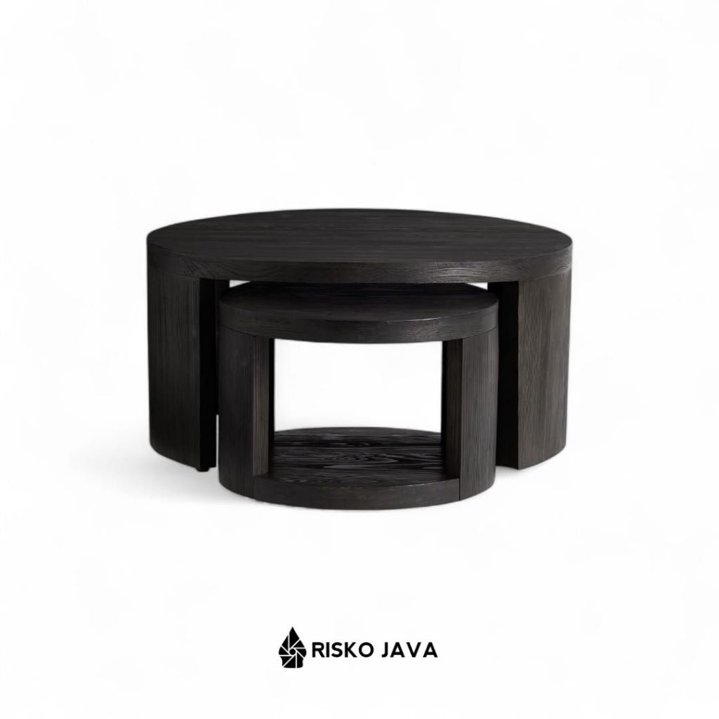 Meja Ruang Tamu Bulat / Meja Kayu Jati Minimalis / Coffee Table Natural Black | BUAH