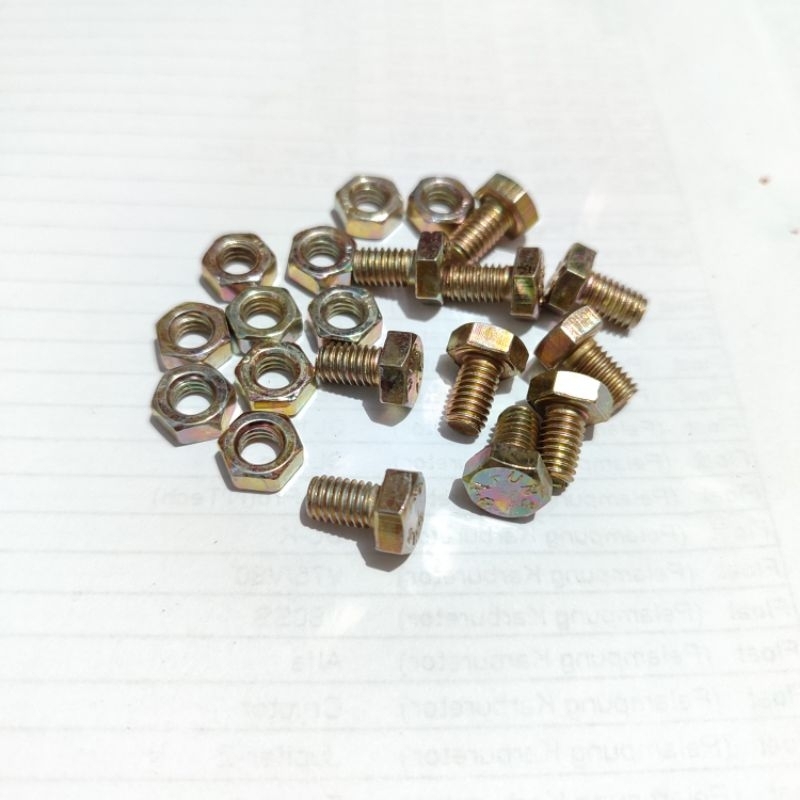 Baut Mur Kuning BH 6X10 Kunci 10 isi 10 Pcs