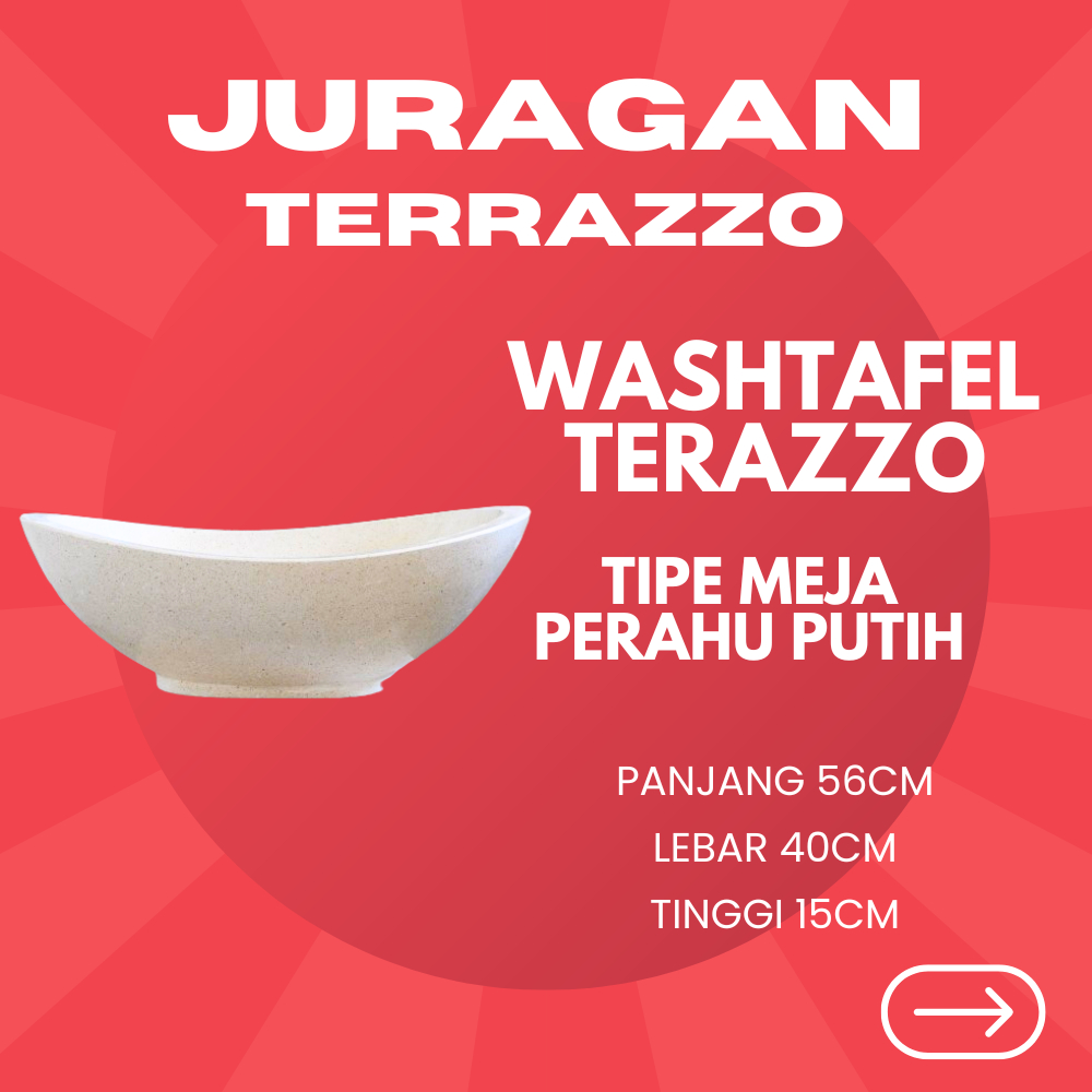 WASTAFEL TERASO | WASTAFEL MARMER | WASTAFEL CUCI TANGAN | TIPE MEJA PERAHU PUTIH - JURAGAN_TERAZZO