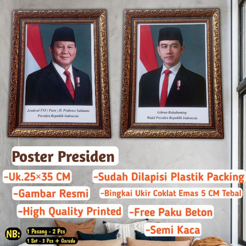 Bingkai Presiden/Prabowo/Gibran/Bingkai Mewah/ Bingkai Ukir Presiden/ Presiden 2024/ Prabowo Gibran/