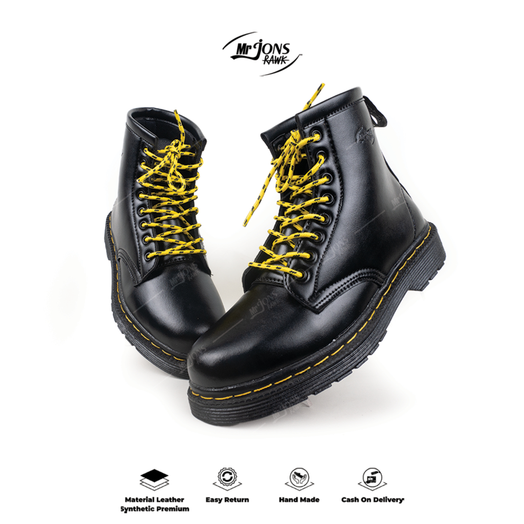 Mr.Jonsrawk Official - Sepatu Formal Boots 8 Hole Pria Wanita Tali Bewarna Kuning
