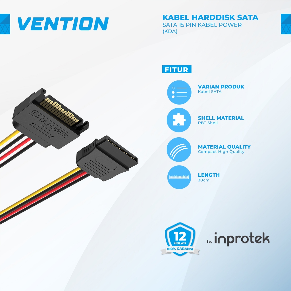 Vention KDA Kabel SATA Power Extension 15 PIN Male to Female HardDisk