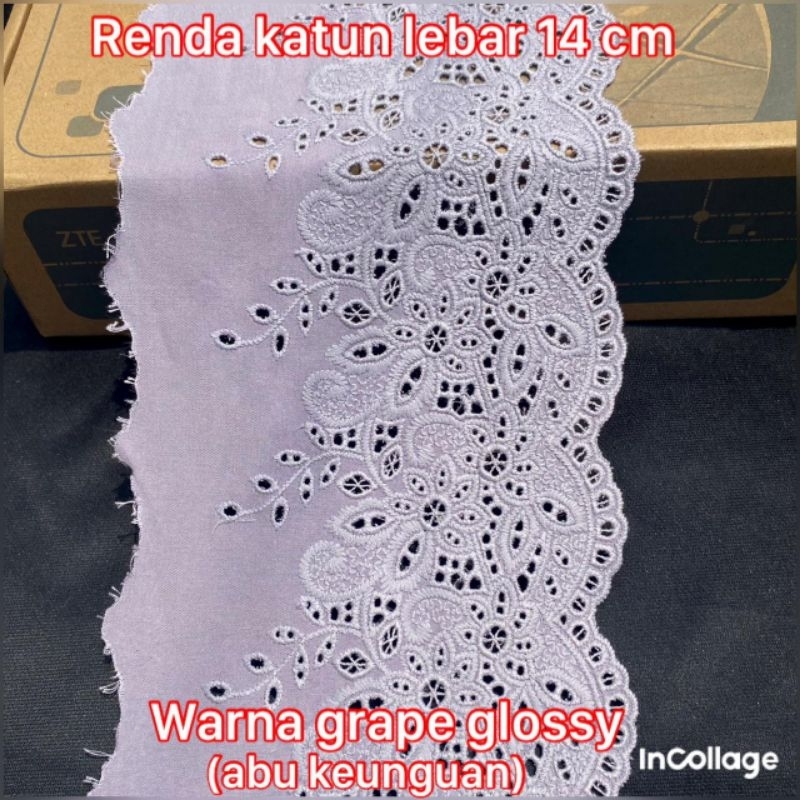 PER METER RENDA KATUN WARNA ABU KEUNGUAN LEBAR 14CM