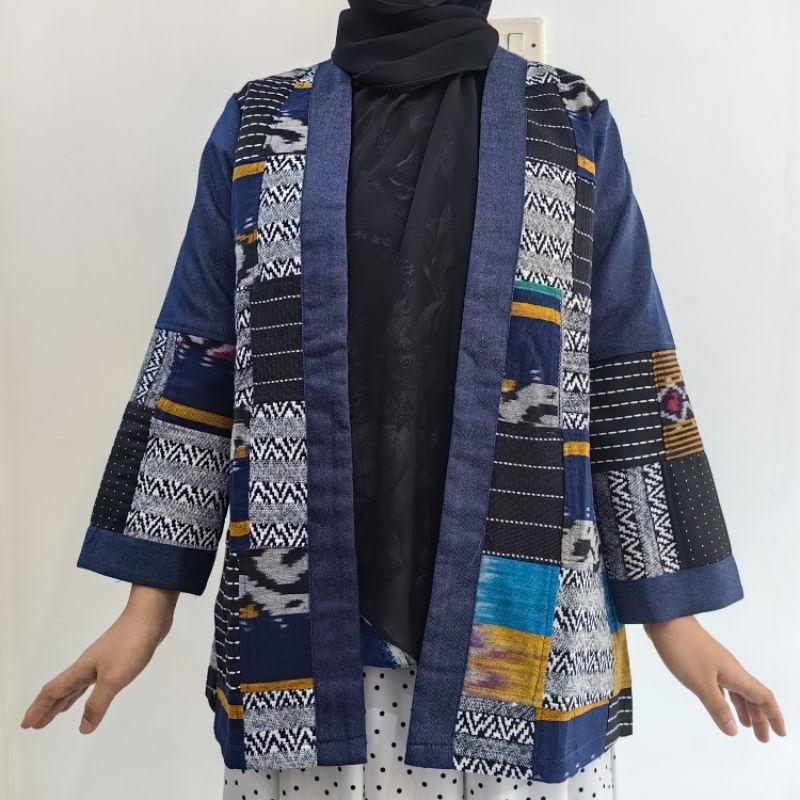 Outer Wanita Soft Jeans Patchwork Tenun by Sacumada