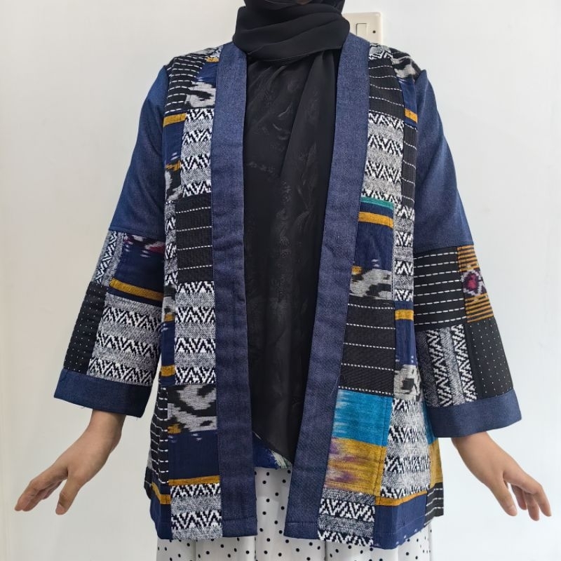 Outer Wanita Soft Jeans Patchwork Tenun by Sacumada Collection