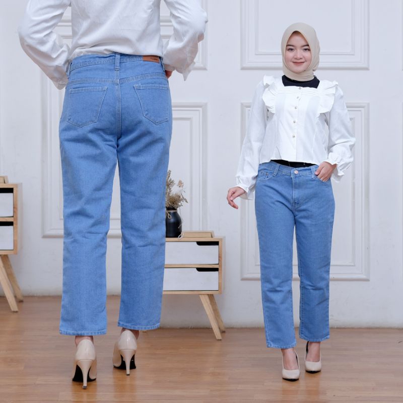 CELANA PANJANG BOY FRIEND JEANS CEWEK SNOW FREE BELT