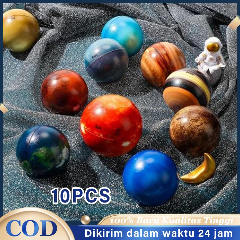10pcs Bola Planet Tata Surya Paket Mainan Edukasi Bola Bola Planet Elastis Mainan Bola Planet