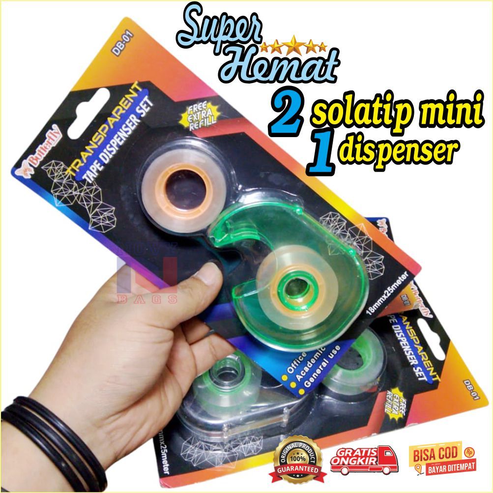 TAPE MIINI SOLATIP MINI, solasi mini & DISPENSER, 1 SET ISI 2 SOLATIP & 1 DISPENSER SUPER murah