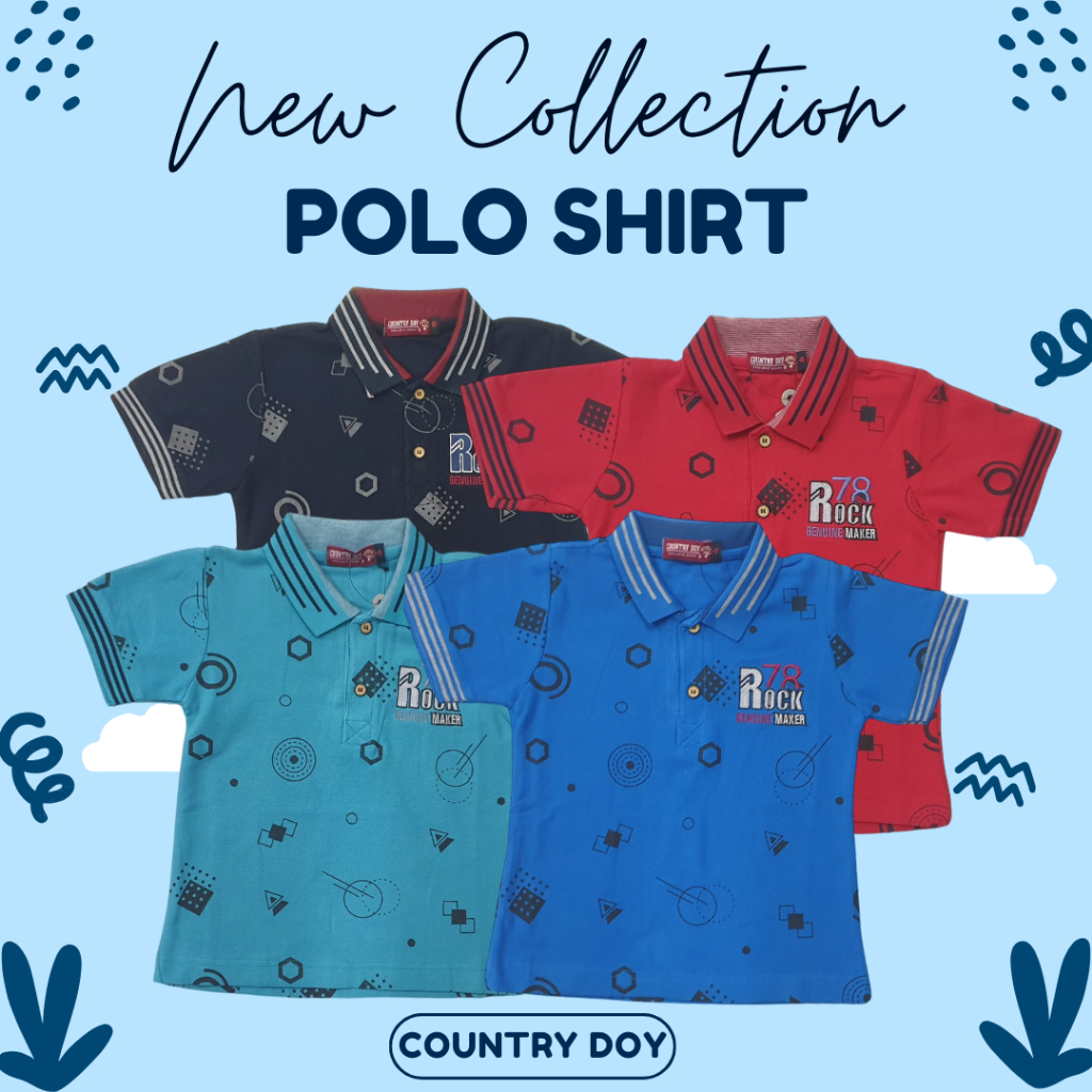 CountryDoy---Polo Shirt Boys Kaos Polo Kaos Kerah Katun sehari hari untuk Anak Laki Laki keren "Rock