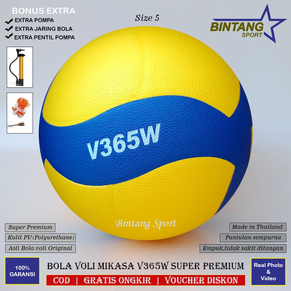 Bola Voli Original Mikasa V365W Super Premium Bahan Kulit PU Kualitas Terbaik