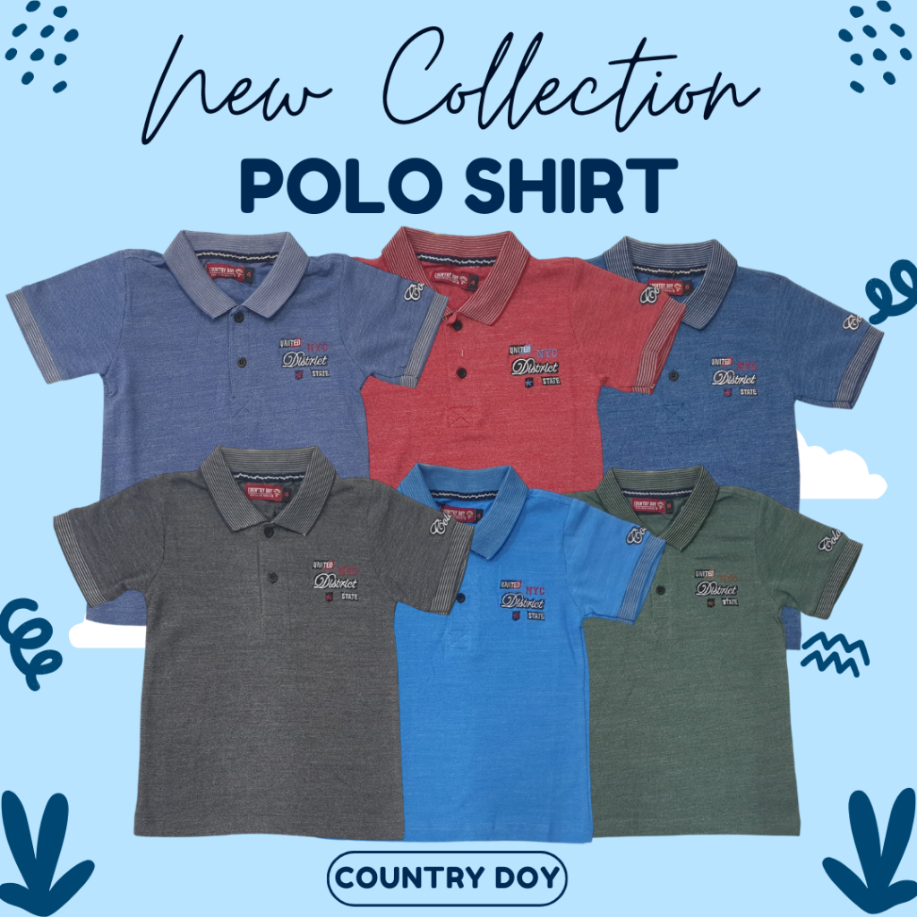 CountryDoy---Polo Shirt Boys Kaos Polo Kaos Kerah Katun sehari hari untuk Anak Laki Laki keren "Dist