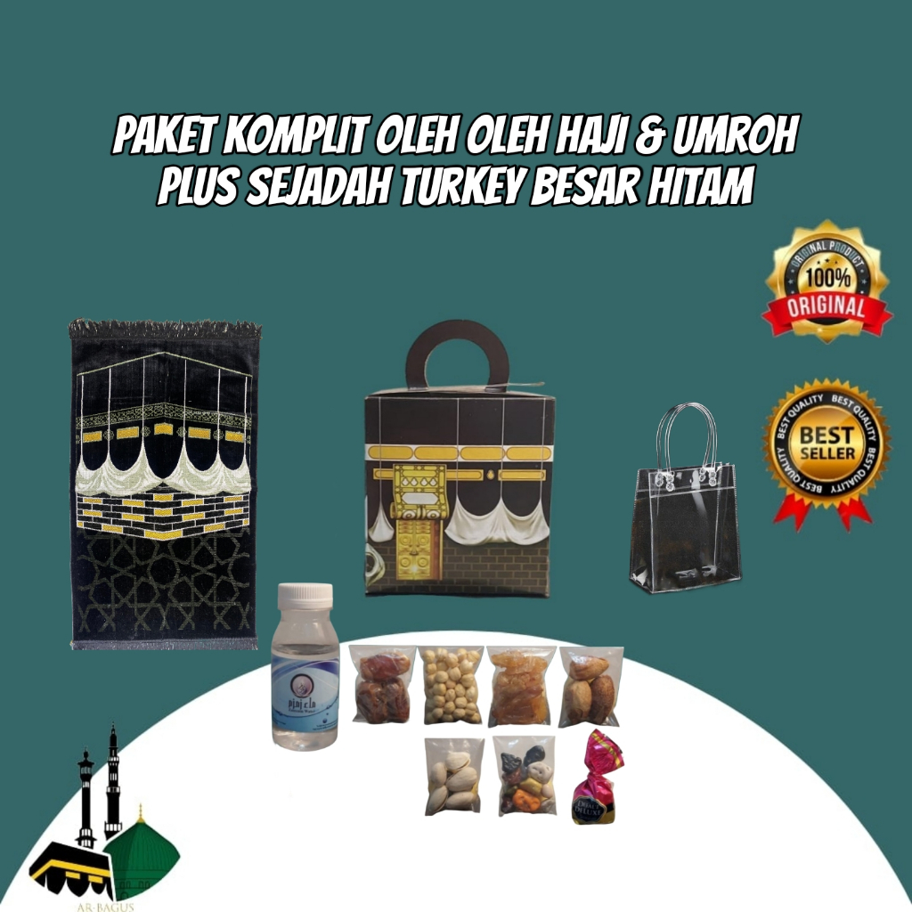 

Paket oleh oleh haji & umroh komplit 25 pcs plus sejadah turki hitam besar