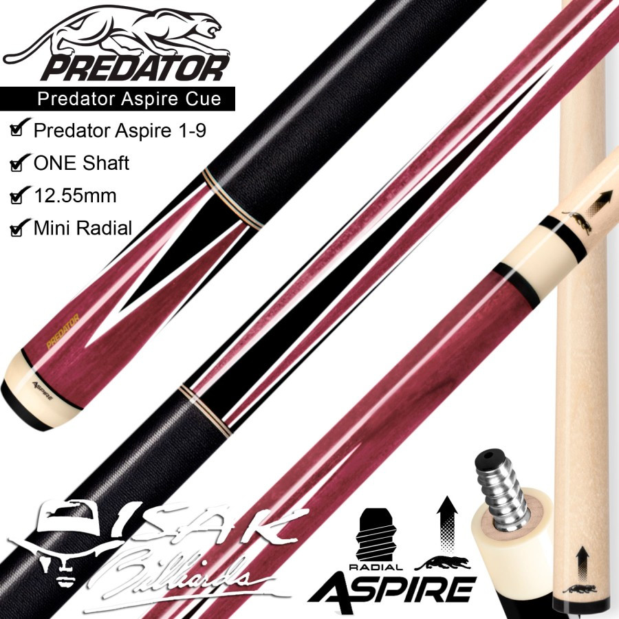 Predator Aspire 1-9 Pool Cue | low Deflection Radial Stick Billiard - With One Shaft