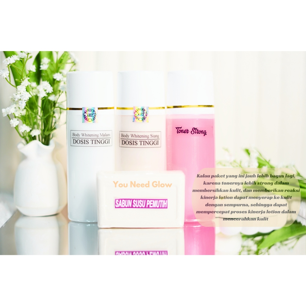 PAKET 4in1 HB DOSTING + sabun susu + toner pink/handbody lotion whitening/pemutih tubuh ampuh