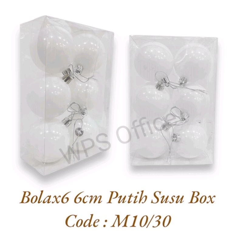 Hiasan Natal Bola 6cm isi 6 Putih Susu M10/30 - Hiasan Natal - Hiasan Bola Natal - Hiasan Natal Bola