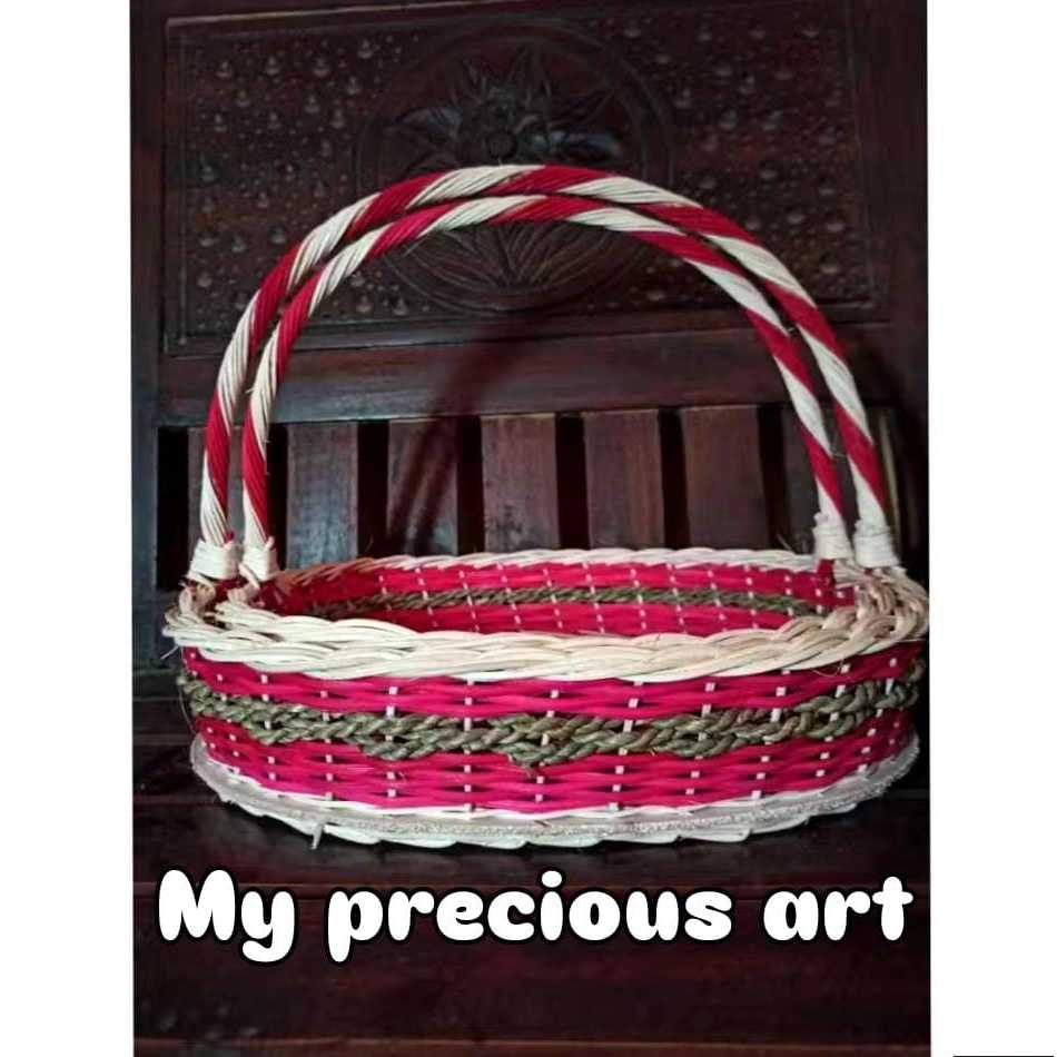 TERLARIS DAPET 2PCS!!! Keranjang Rotan Parcel Anyaman Oval Motif Strip Tali Eceng Baki Seserahan Lam