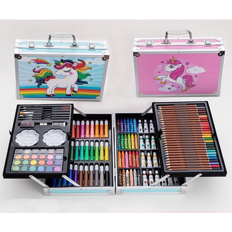 

KODE E87C WE Crayon Set 145pcs Koper Aluminium Besi Krayon Pensil Warna 145 Pcs Box Alat Lukis Anak Koper Set
