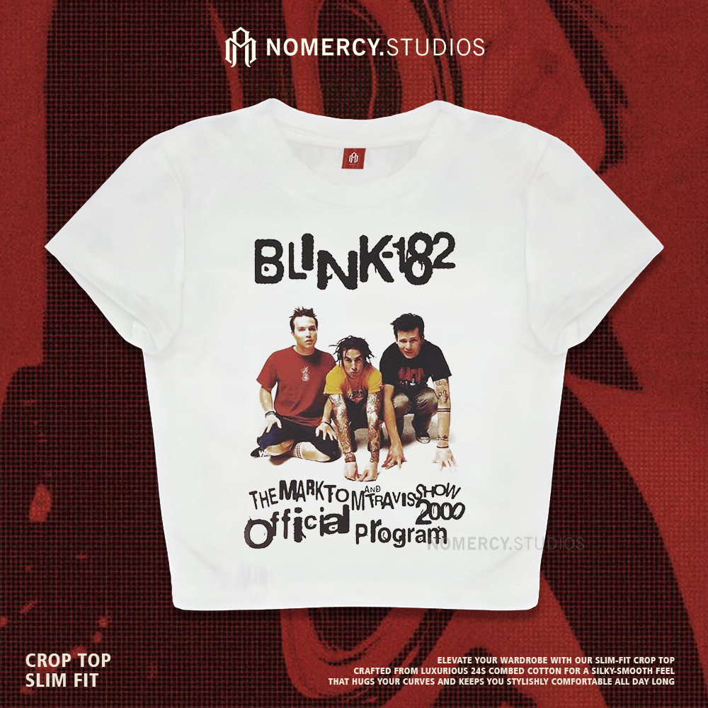 NOMERCY.STUDIOS - CROP TOP BLINK 182 SHOW 2000 | BAND METAL MUSIK ROCK | GRUNGE CROPTOP PUTIH SKENA 
