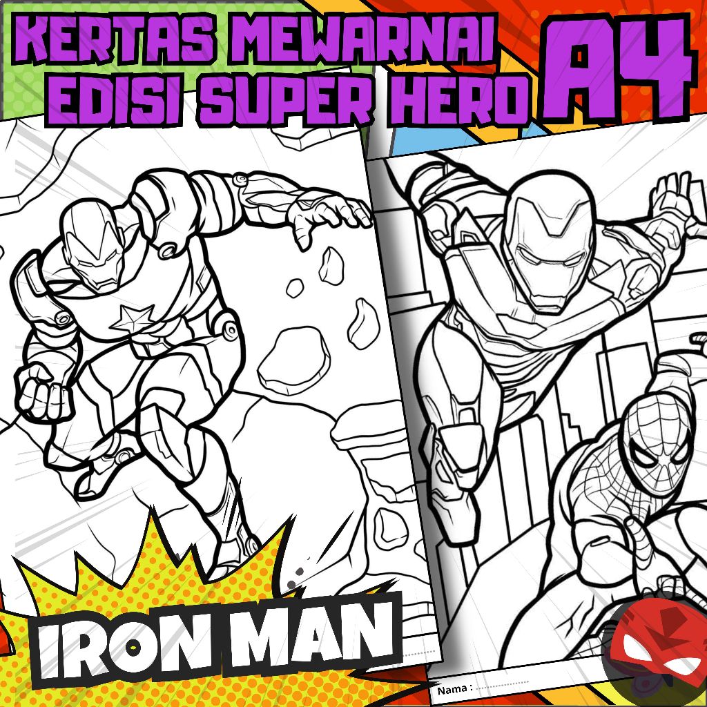 

MEDIA KERTAS KREATIFITAS MEWARNAI ANAK A4 DENGAN PRINT CETAK BUKAN COPY - MEDIA WARNA SUPER HERO - PART 01 - IRON MAN