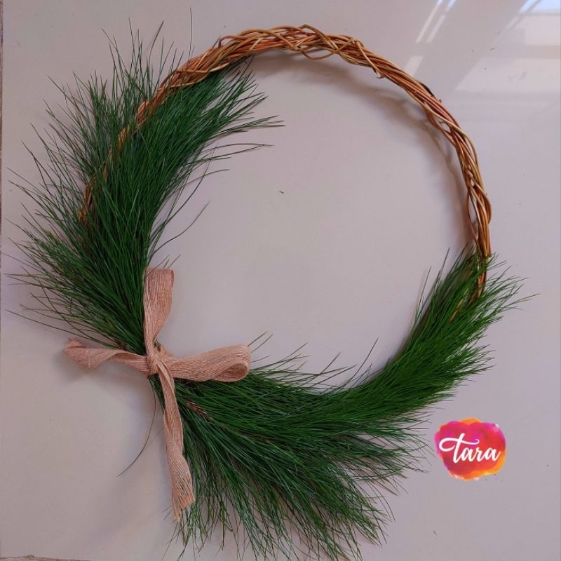 Krans Ring Daun Pinus Asli Wangi/Green Pine Leaf Wreath/ Home made Wreath/ Hiasan Gantung Pintu/Deko