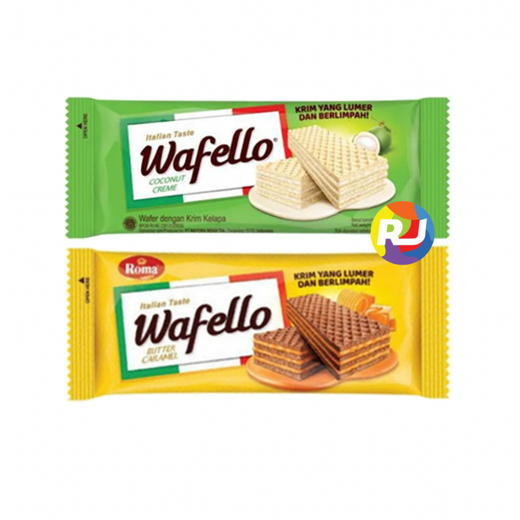 

JUAL PER 5 BUNGKUS Snack Roma Wafello Wafer 34gr - Butter Caramel / Coconut