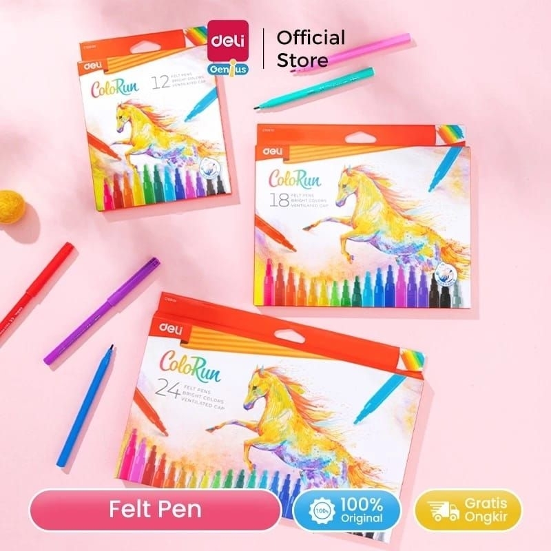 

Deli Felt Pen / Spidol Mewarnai 18 warna Bullet Tip 1.0 mm Non-Toxic Mudah Dicuci EC10010