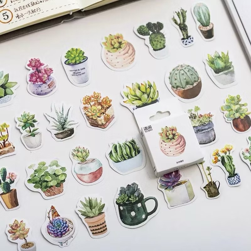 

Stiker Scrapbook Sticker Bujo Lucu Succulent (46 pcs)
