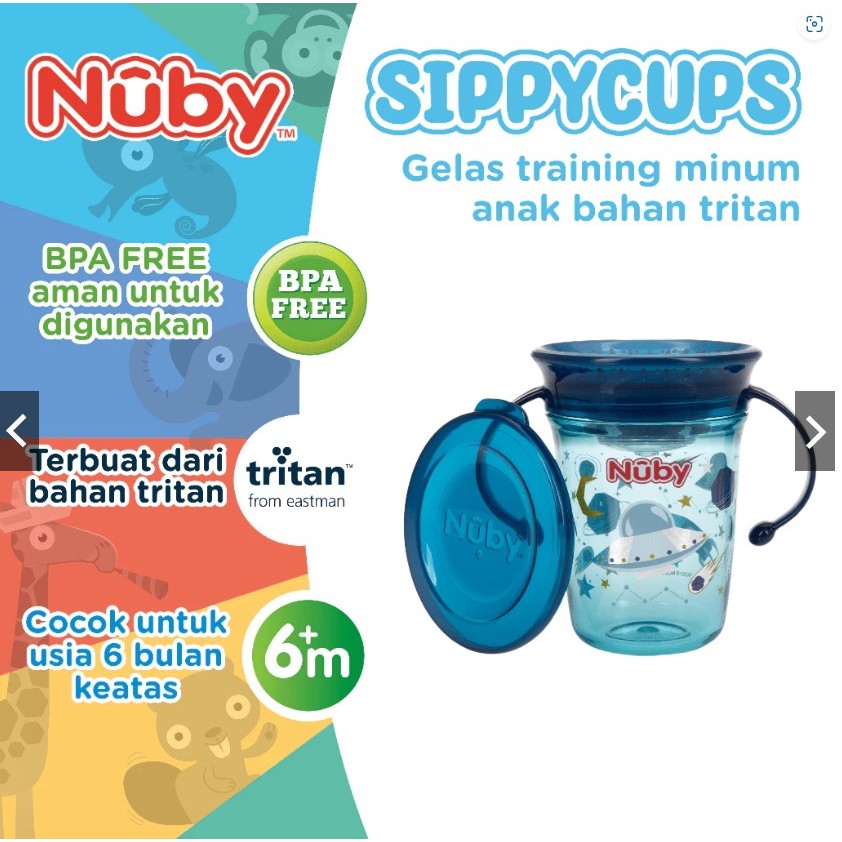 NEW Nuby Kids Wonder Cup Tritan Glitter- Gelas Minum Anak (Blue Ufo)