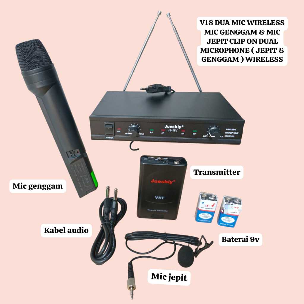 V18 ORI JUESIY JUESHIY MIC WIRELESS DUA MICROPHONE WIRELESS 1 MIC JEPIT CLIP ON DAN MIC PEGANG WIREL