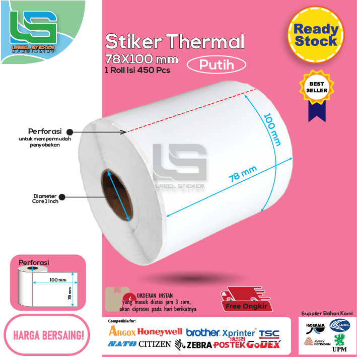 

STIKER BARCODE THERMAL 78X100 MM LABEL THERMAL LABEL RESI 78X100 MM