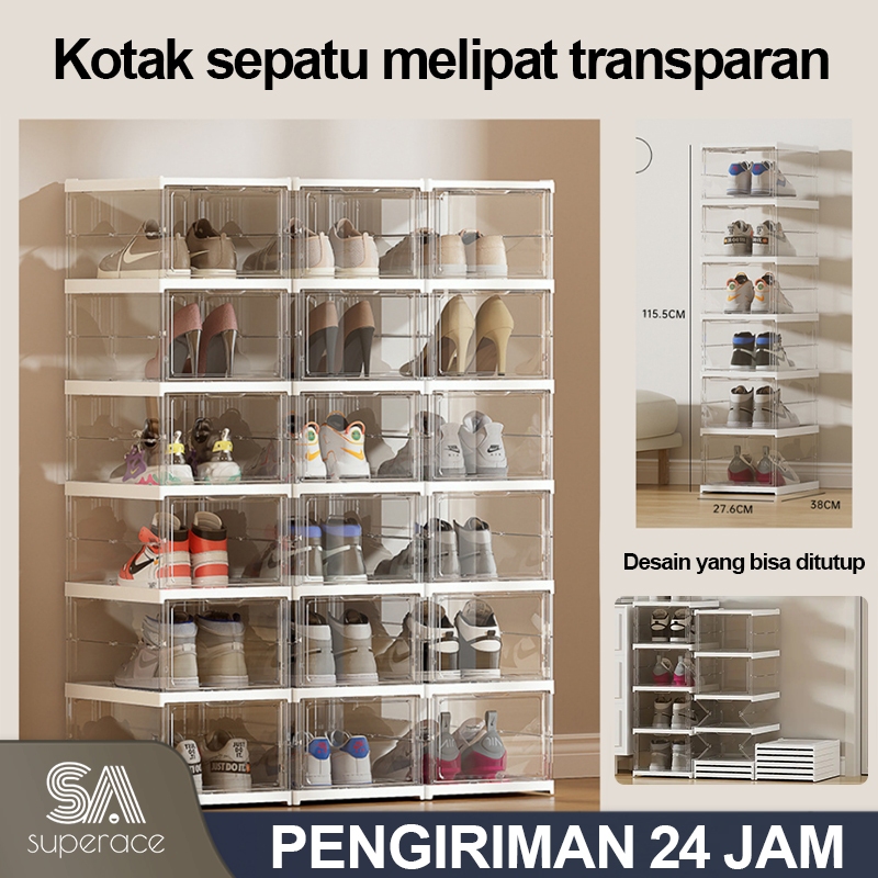 Kotak Sepatu Ukuran Ekstra Besar Transparent Acrylic - Lipat dan Simpan Multifungsi