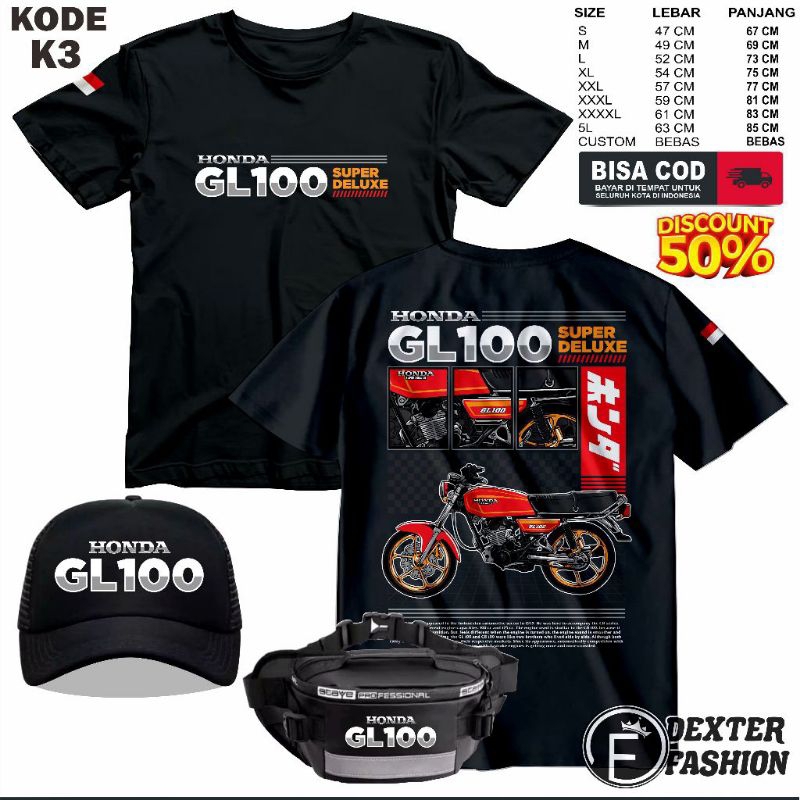 KAOS HONDA GL 100 MODIFIKASI BAJU MOTOR GL 100 ORIGINAL T-SHIRT HONDA GL