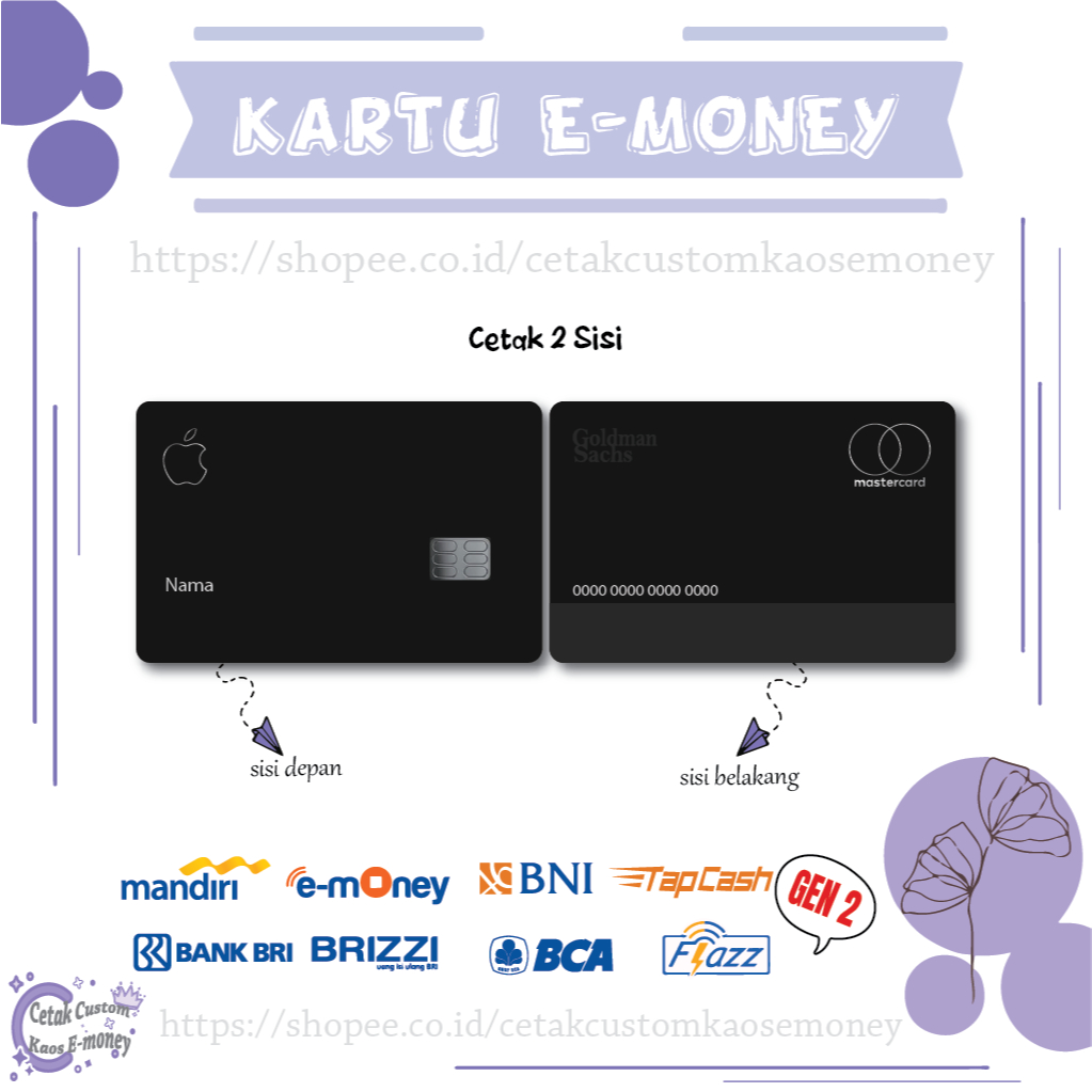 KARTU E MONEY E TOLL CARD GOLDMAN APPLE BLACK CARD EMONEY MANDIRI BNI BRI BCA - 2 SISI
